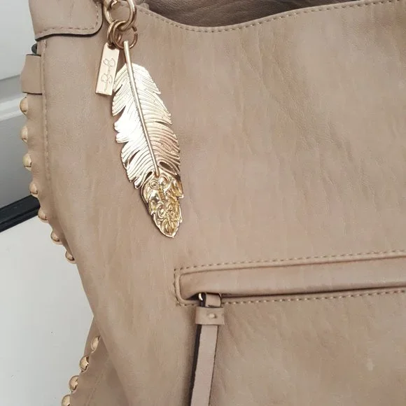 Jessica Simpson Light Blush Large Handbag Hobo Purse with Gold Studs and Strap - Picture 12 of 16